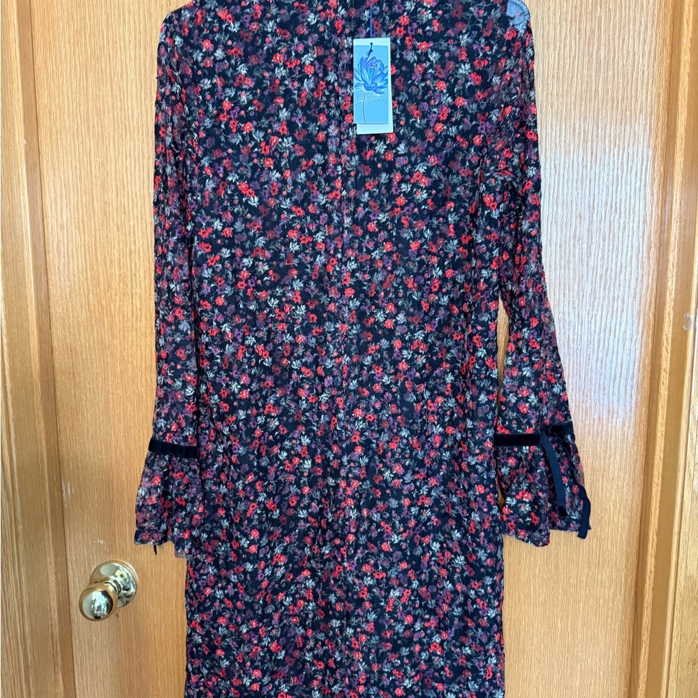 Libby Edelman Black and Red Floral Long Sleeve Dress - Picture 3 of 6